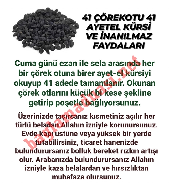 Corek Otu ve 41 Ayetel Kursi Mucizesi Nedir - 41 Çörek Otuna 41 Ayetel Kürsi Okuyanlar