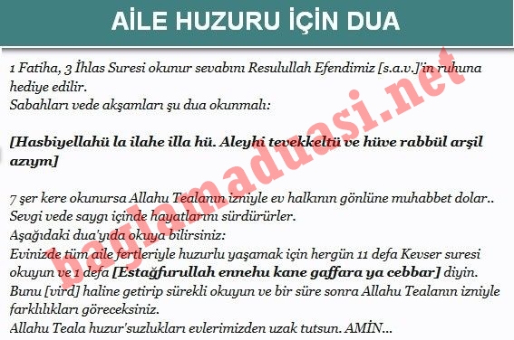 Huzurlu Olmak Icin Hangi Sure Okunur - Aile İçi Huzur Duası